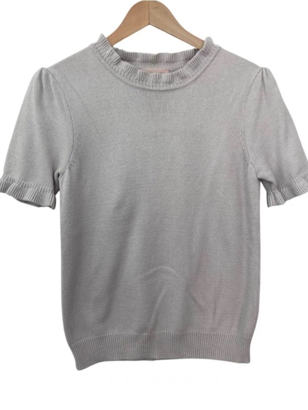Philosophy Soft Silver Ruffle-Trim Short Sleeve Knit Top
